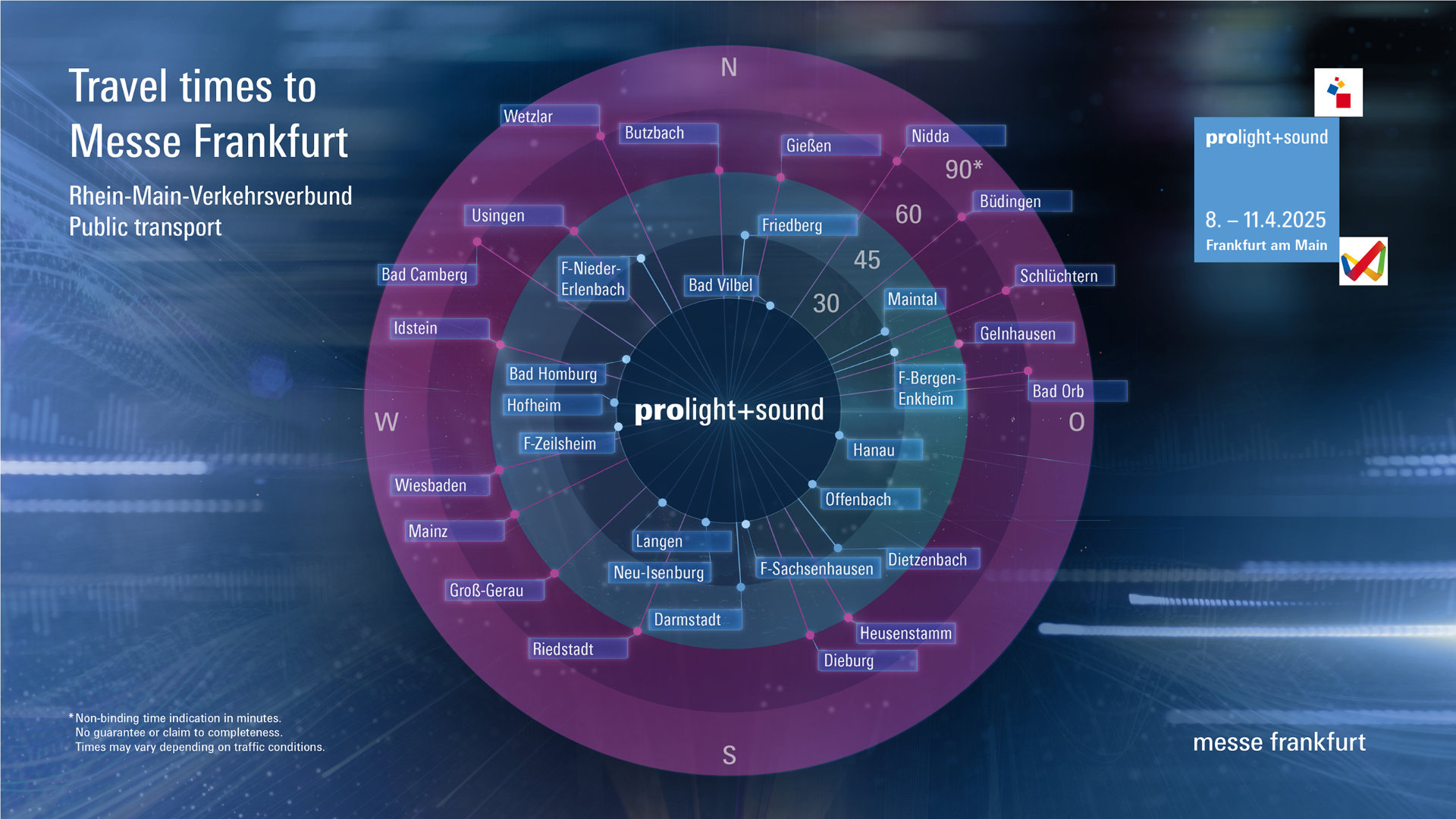 Circle with travel times to the exhibition grounds