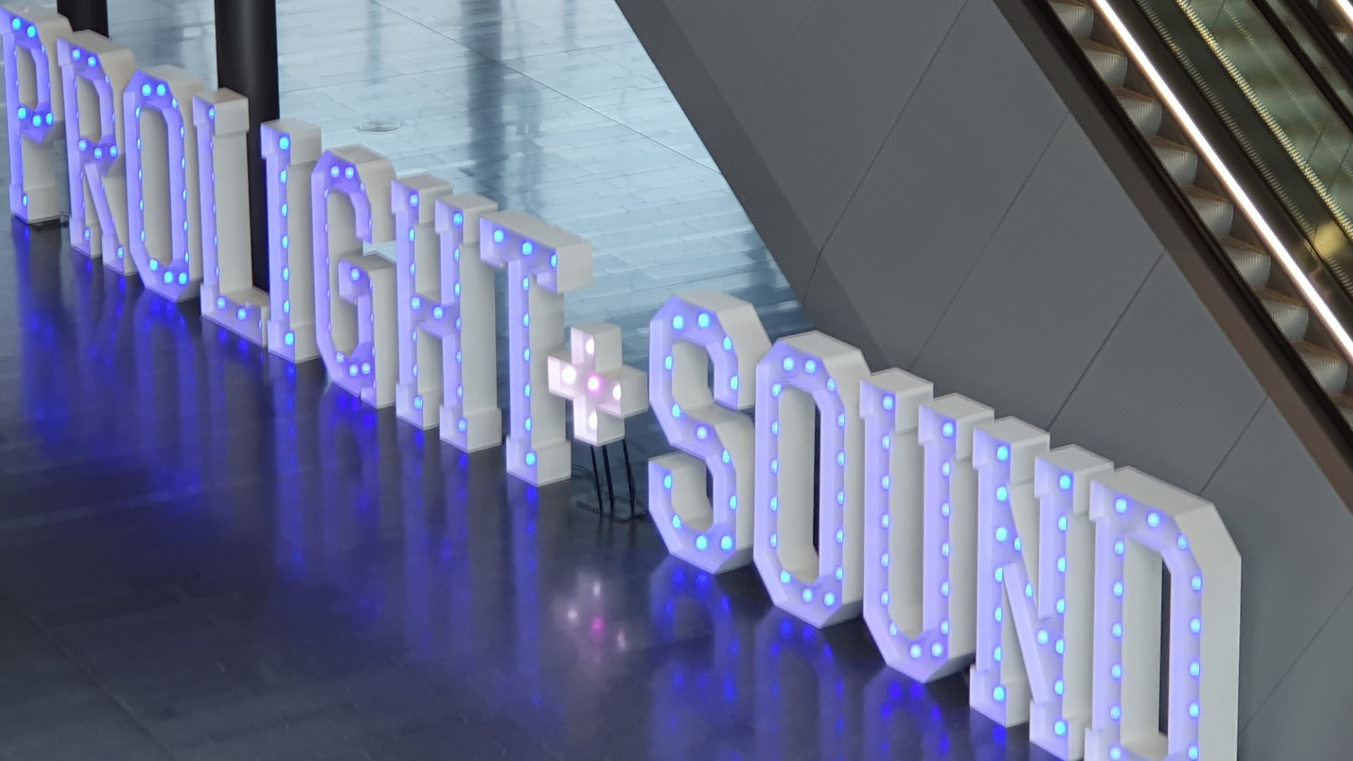 Prolight + Sound letters are standing on a floor